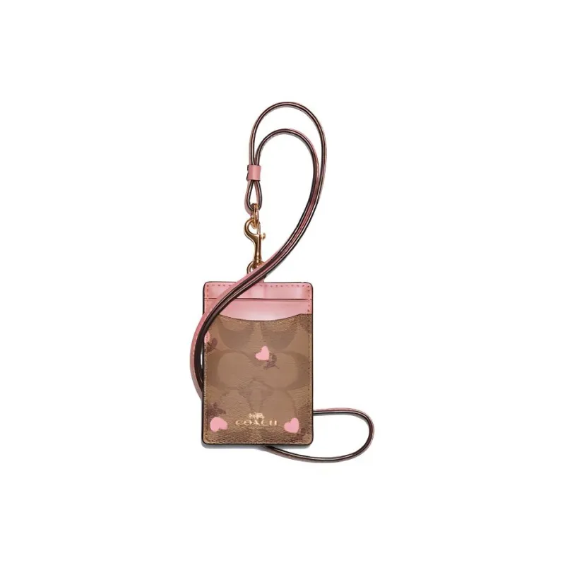 COACH Lanyard Canvas Card Holder Regular Women's Brown Pink-2
