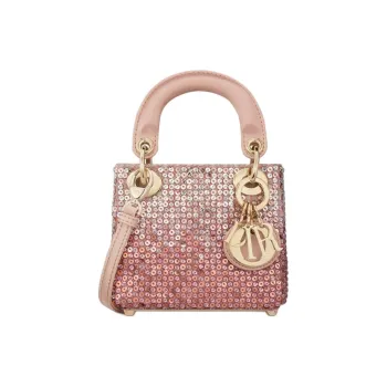 DIOR Satin Embroidered Sequins Tote Bag Shopping Bag Handbag Extra Mini Women's Pink
