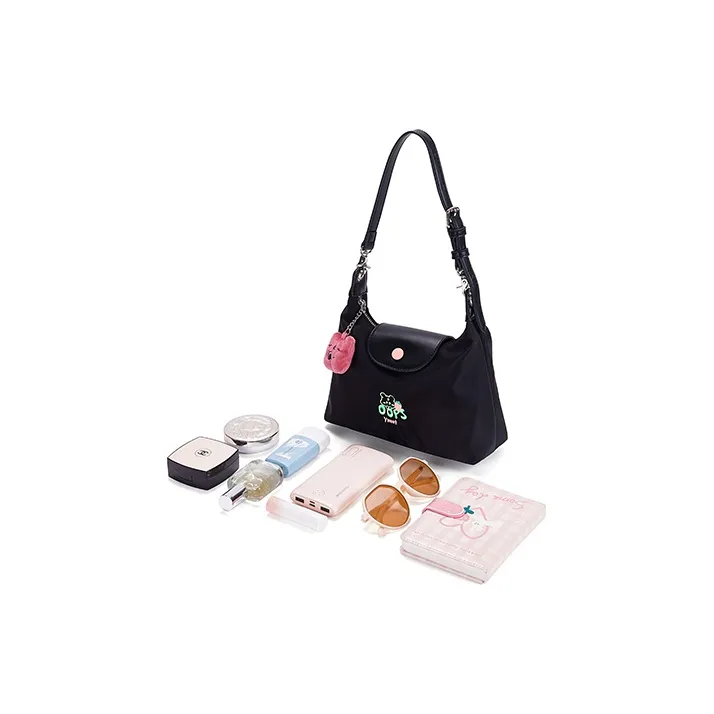 Sound For Life Fabric With Synthetic Leather Shoulder Bag Small Size Women's Black/Ecru-3