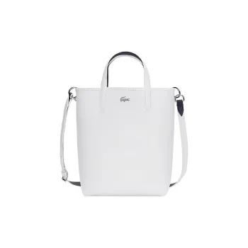 LACOSTE PVC Tote Bag Shopping Bag Shoulder Bag Crossbody Bag Handbag Medium Size Women's White & Navy Blue