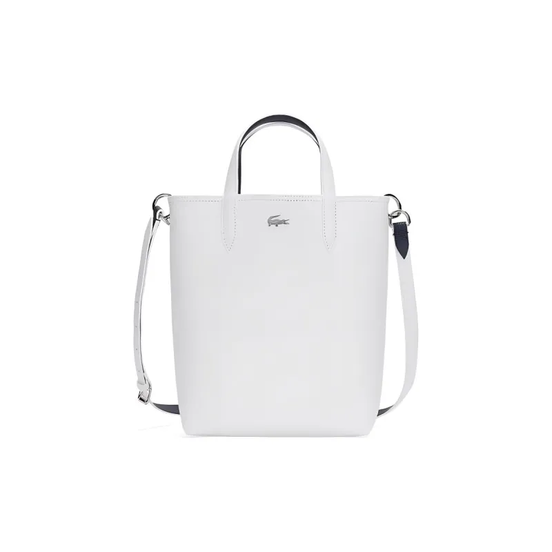 LACOSTE PVC Tote Bag Shopping Bag Shoulder Bag Crossbody Bag Handbag Medium Size Women's White & Navy Blue-0