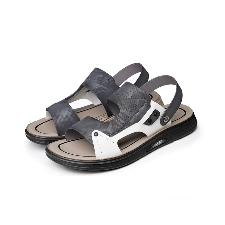 LAORENTOU Beach Sandals Men Gray White/Yellow White-14