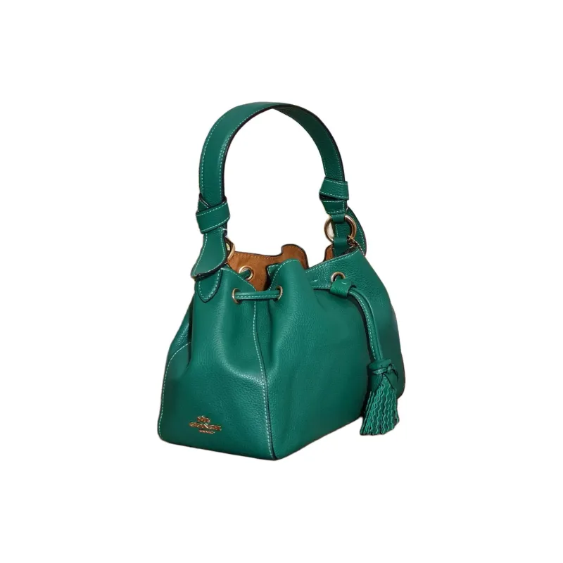 COACH Leather One Shoulder Crossbody Bag Crossbody Bag Bucket Bag Handbag Regular Women's Emerald Green-2