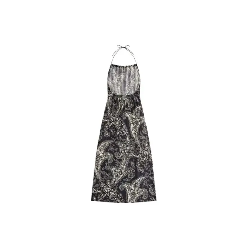 KITH Women's 2024 Summer Collection SS24 Paisley Halter Dress Slip Dresses Women's Black-1