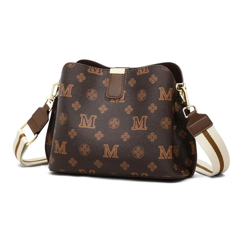 MILLIE'S Synthetic Leather Shoulder Bag, Crossbody Bag Medium Size Women's Coffee/Ecru-2