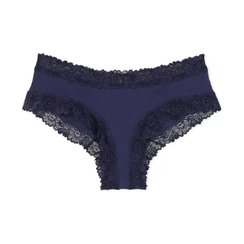 Victoria's Secret PINK WINK LACE-TRIM CHEEKY PANTY/Midnight Navy Underpants Women's 1 Pack Marine Blue