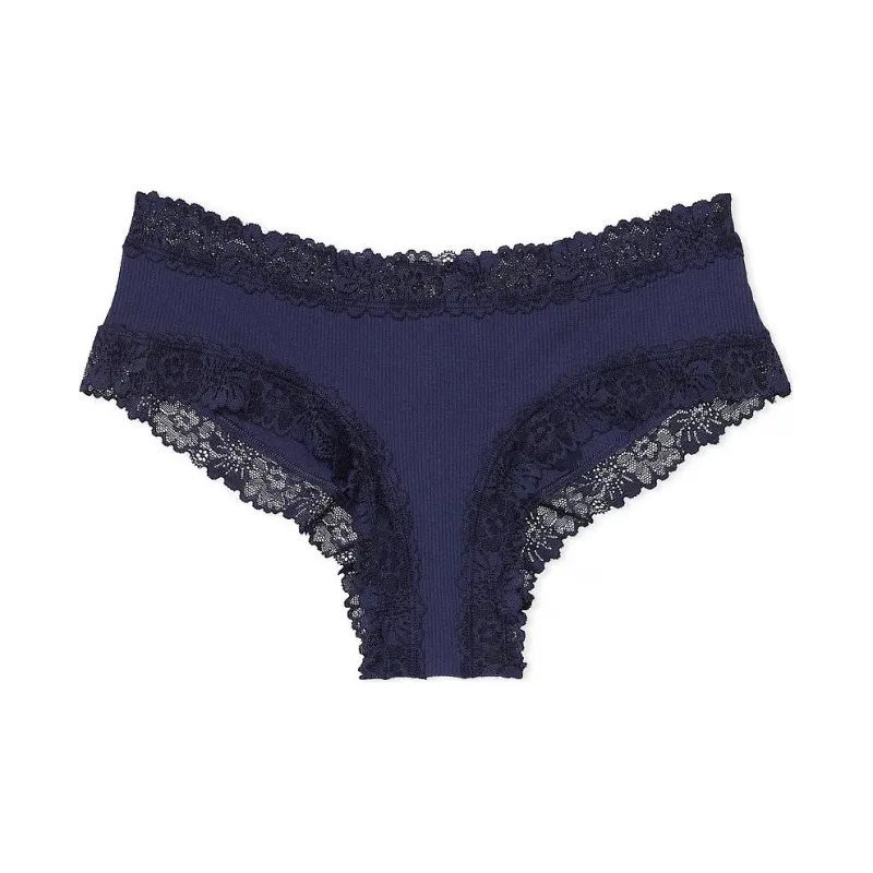 Victoria's Secret PINK WINK LACE-TRIM CHEEKY PANTY/Midnight Navy Underpants Women's 1 Pack Marine Blue-0