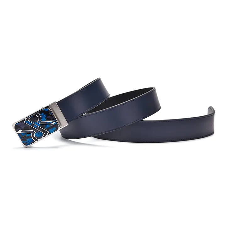 RARE Blue Minimalist Style Plain Fabric Leather Belts Men's Width 3.4cm-1