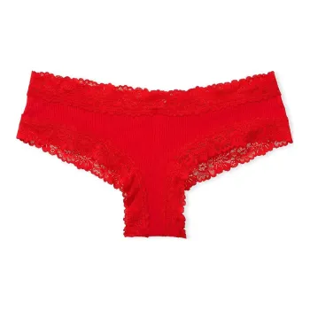 Victoria's Secret PINK WINK LACE-TRIM CHEEKY PANTY/red Underpants Women's 1 Pack Red