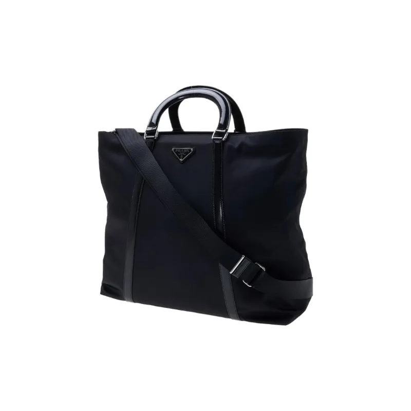 PRADA Nylon And Leather Tote Bag Shopping Bag Shoulder Bag Crossbody Bag Handbag Large Size Women's Black-1