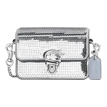 COACH Studio Cow Leather Small Square Bag, Crossbody Bag, Shoulder Bag Mini Women's Silver