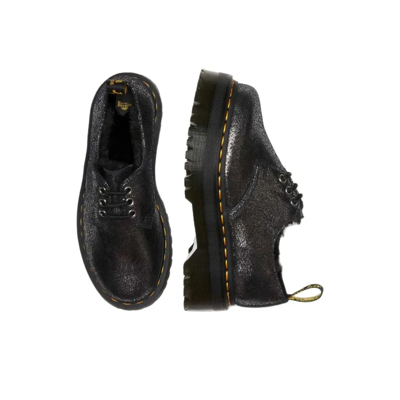 Dr.Martens 1461 Faux Fur Lined Metallic Leather Platform Shoes 'Black'-3