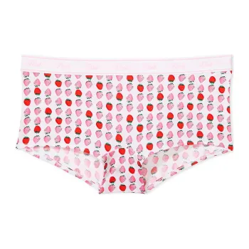 Victoria's Secret PINK LOGO COTTON BOYSHORT PANTY / OWFP Underpants Women's 1 Pack Light White Strawberry Print