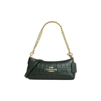 COACH Charlotte Leather Baguette Bag, Handbag, Shoulder Bag Women's Gold & Amazon Green
