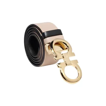 FERRAGAMO Emblem Smooth Buckle Design Leather Belts Unisex Khaki Width 3.4CM