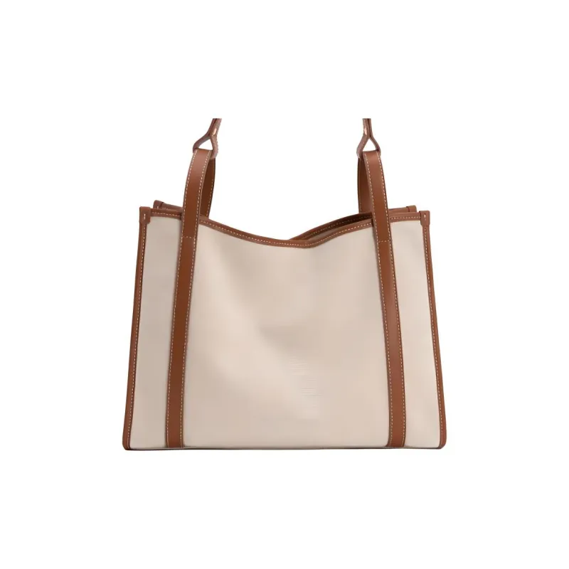 VENOF Cow Leather Tote Bag, Shopping Bag, Canvas Bag, Commute, Portable, One Shoulder Regular Women's White-5