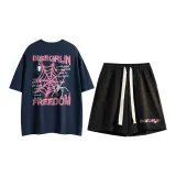 Set (Navy Blue Short-Sleeved+Black Shorts)