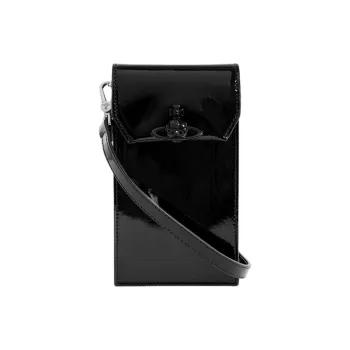 Vivienne Westwood Smooth Finish Leather One Shoulder Crossbody Cell Phone Pouch Women's Black