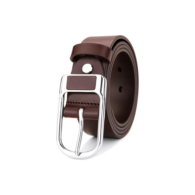 Cows Reign Stainless Steel Pin Buckle Narrow Fit Top Layer Business Cow Leather Leather Belts Men's Width  3.4CM-6