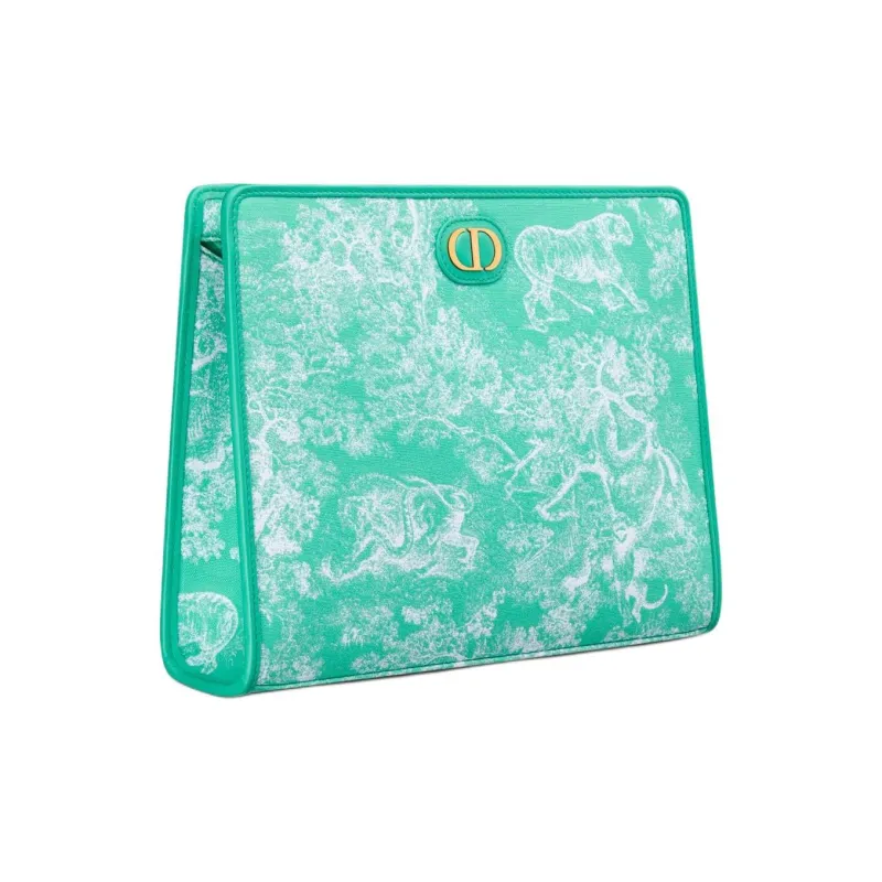 DIOR Toile De Jouy Jacquard Fabric Clutch Medium Size Women's Sea Blue-1