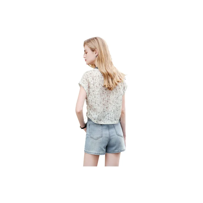 TOUCH T Shirt Women's Beige Base With Pink Purple Flowers-1