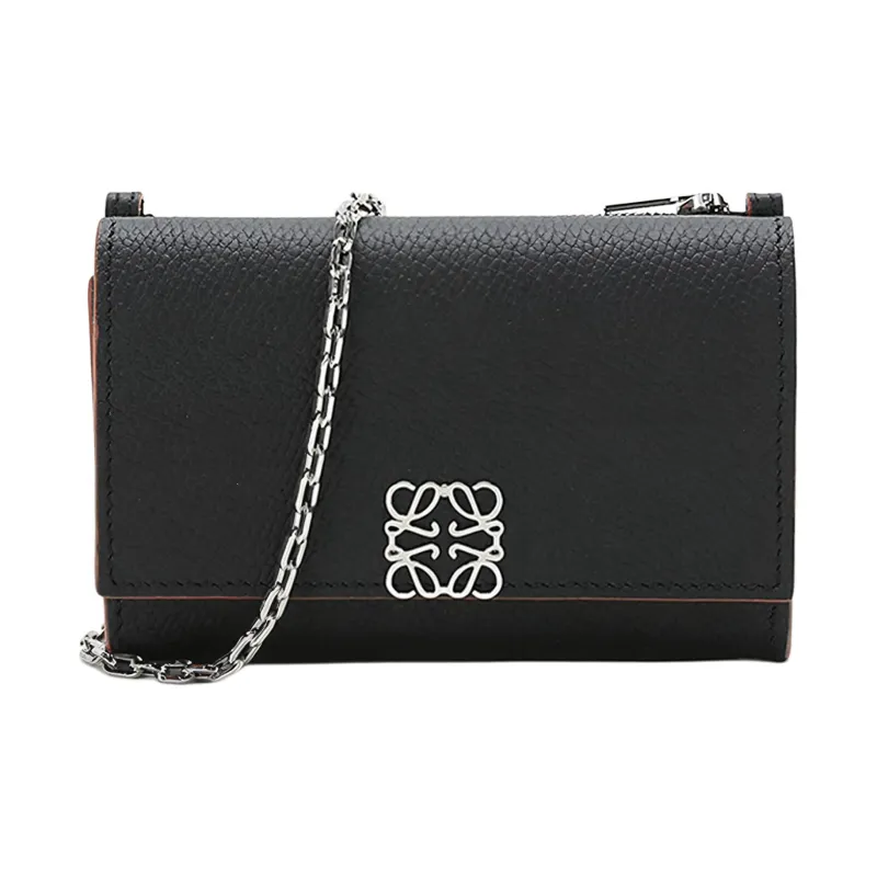 LOEWE Cow Leather Chain Bag, Shoulder Bag Women's Black-0