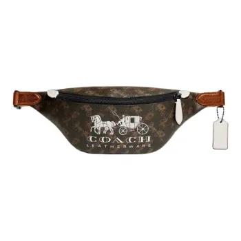 COACH Canvas With Leather Sling Bag Fanny Pack Large Size Men's Brown & Red