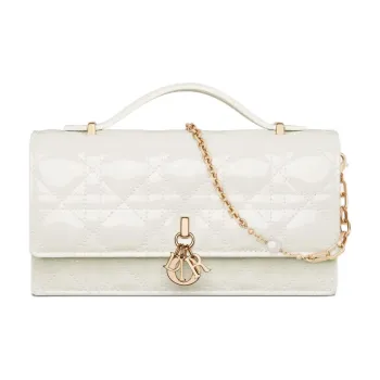 DIOR Wicker Pattern Patent Leather Cow Leather Shoulder Bag Crossbody Bag Handbag Mini Women's Milk White