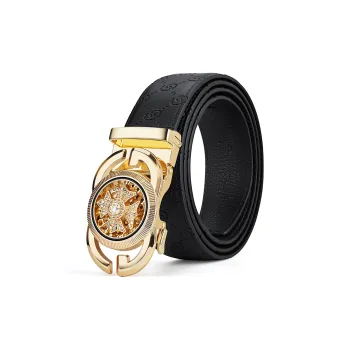 WilliamPOLO Cow Leather Leather Belts Men's Gold Width  3.5cm