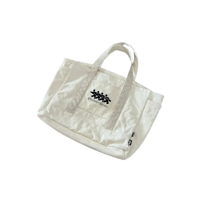 Stussy CDG Collaboration Canvas Tote Bag, Shopping Bag, Canvas Bag, One Shoulder Handbag Regular Unisex White-3