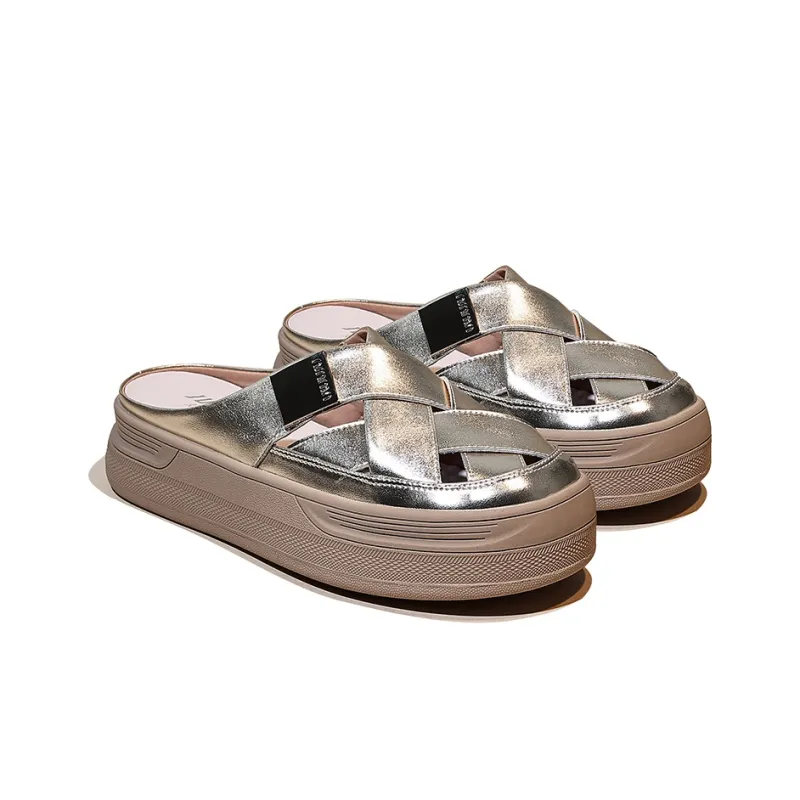 Junjali Rubber Sole Stitching Leather Patchwork Slip Resistant Abrasion Resistant Closed Toe Slippers Women's-1
