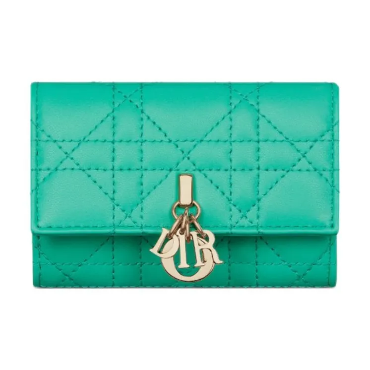 DIOR Wicker Pattern Sheepskin Wallet Women's Tiffany Blue Color-0
