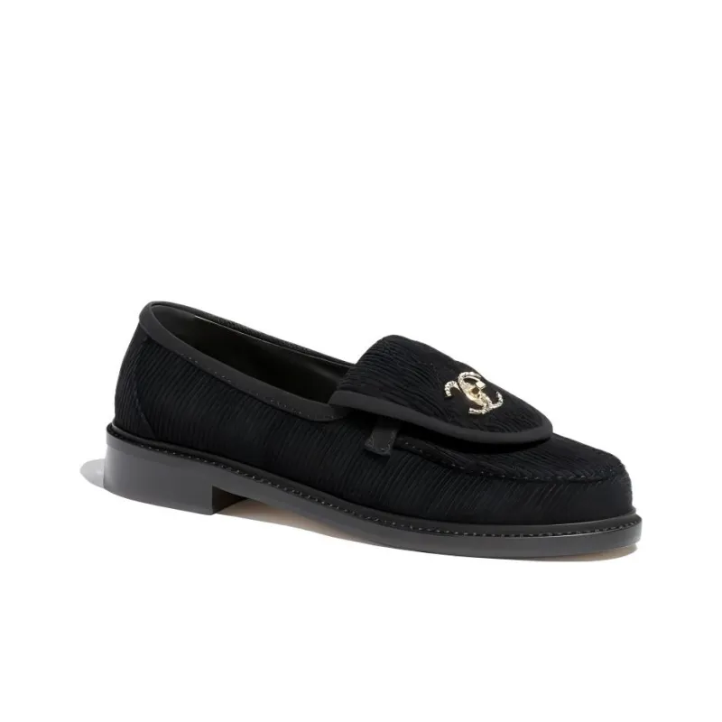 CHANEL Loafers Black Corduroy Women's-1