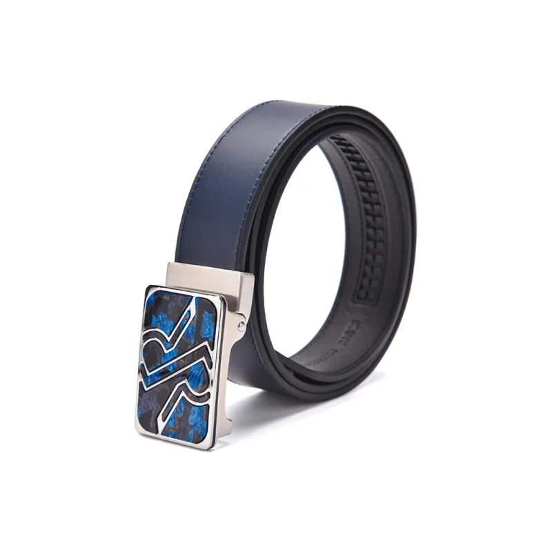 RARE Blue Minimalist Style Plain Fabric Leather Belts Men's Width 3.4cm-2