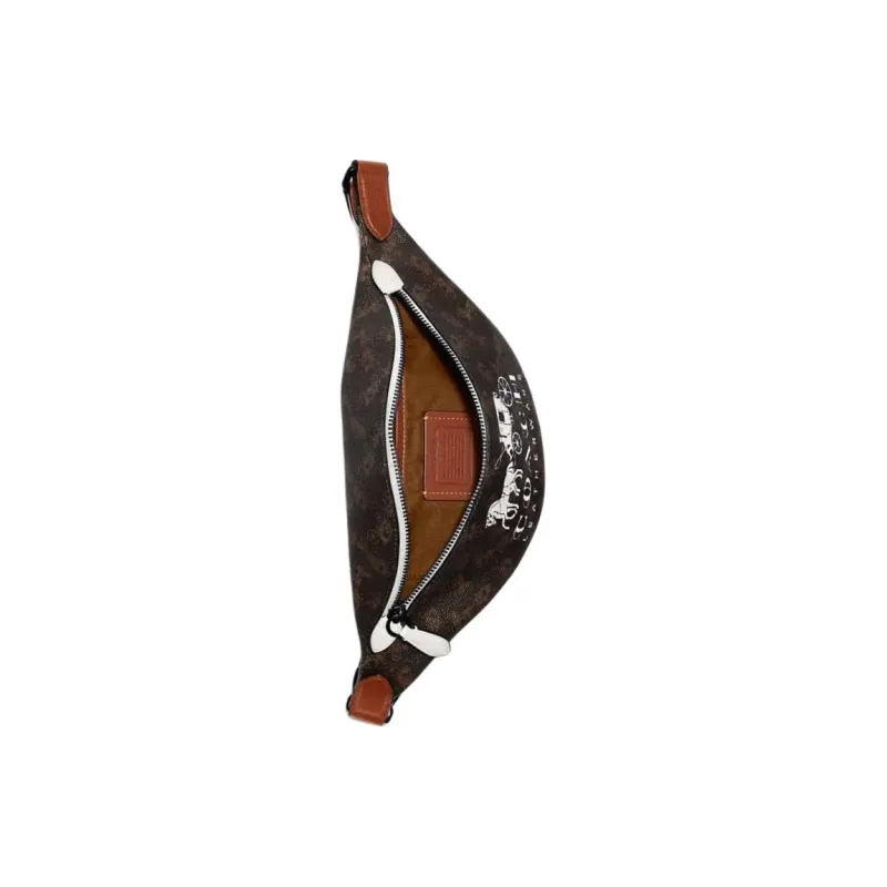 COACH Canvas With Leather Sling Bag Fanny Pack Large Size Men's Brown & Red-3
