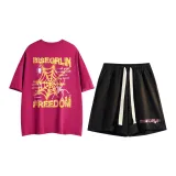 Set (Dragon Fruit Red Short-Sleeved+Black Shorts)