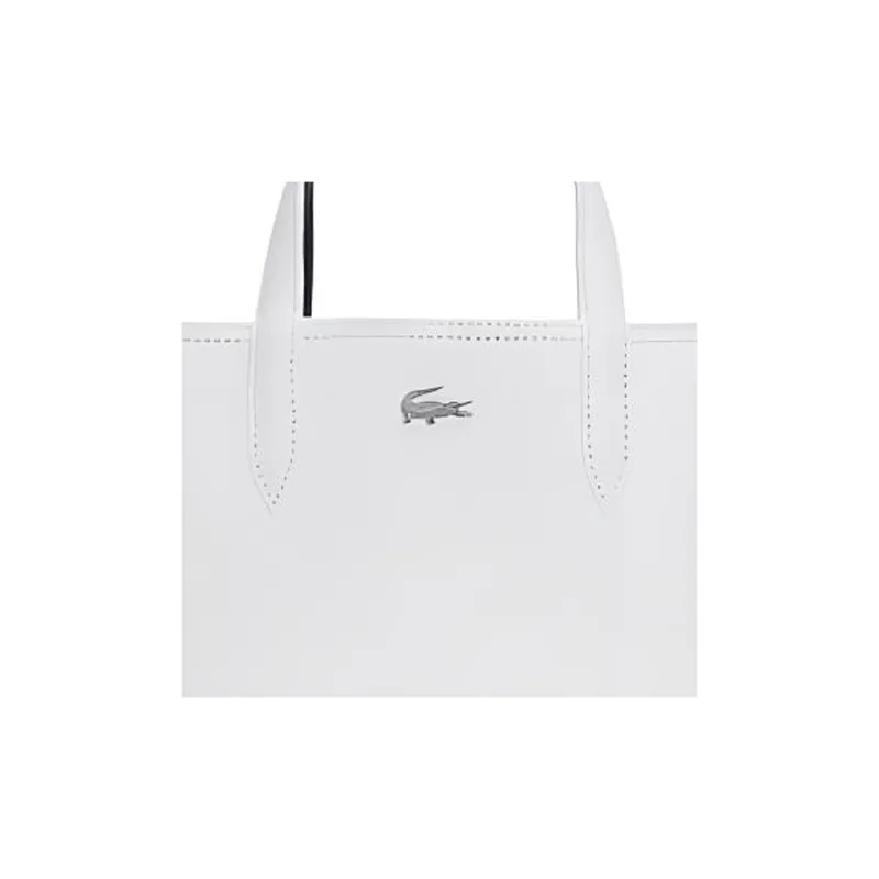 LACOSTE PVC Tote Bag Shopping Bag Shoulder Bag Crossbody Bag Handbag Medium Size Women's White & Navy Blue-4