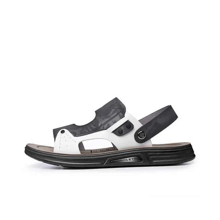 LAORENTOU Beach Sandals Men Gray White/Yellow White-12