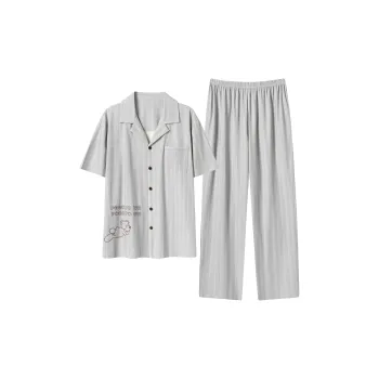 Close-fitting Areas Pajama Set Men's Gray