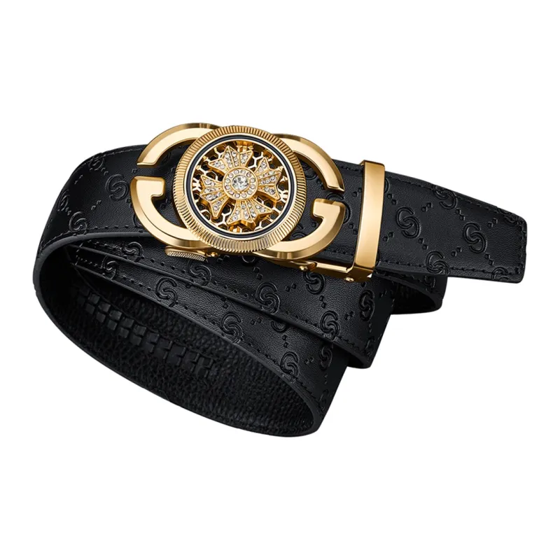 WilliamPOLO Cow Leather Leather Belts Men's Gold Width  3.5cm-1