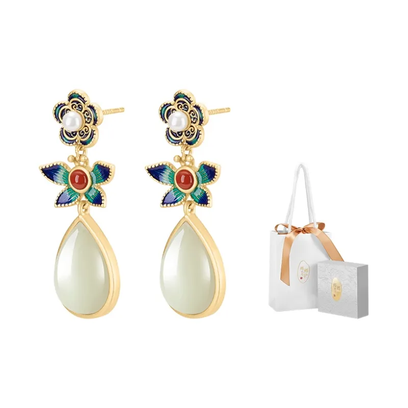 MAMADESHOUHU Earrings Pale Greenish White Jade Women's-3