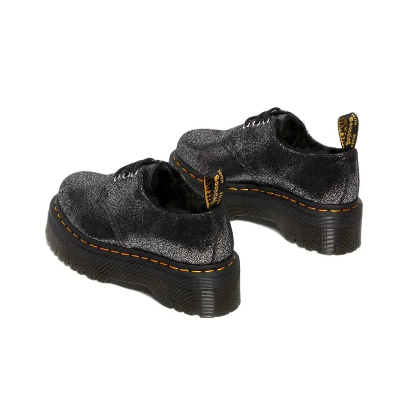 Dr.Martens 1461 Faux Fur Lined Metallic Leather Platform Shoes 'Black'-4