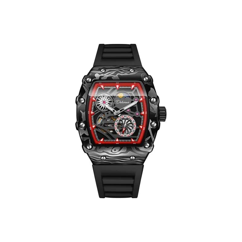 Dulunwe Automatic Mechanical Movement Silicone Strap Watch Men's Watches Black Dial-5