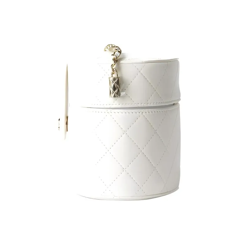 CHANEL Sheepskin Cylinder Bag, Makeup Bag, Shoulder Bag, Crossbody Bag Medium Size Women's White-1