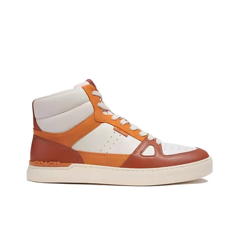 COACH Court Stylish Skateboarding Shoes Men's White Orange-1