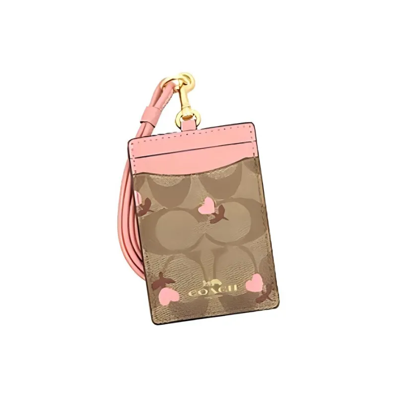 COACH Lanyard Canvas Card Holder Regular Women's Brown Pink-3
