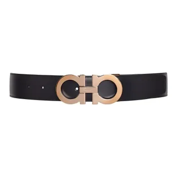 FERRAGAMO Solid Color Logo Smooth Buckle Design Leather Belts Unisex Black Width 3.4CM