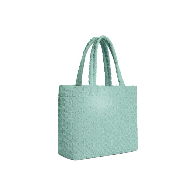 COACH Terry Cloth With Smooth Leather Tote Bag, Shopping Bag, Handbag Tubas Women's Silver & Faded Blue-1
