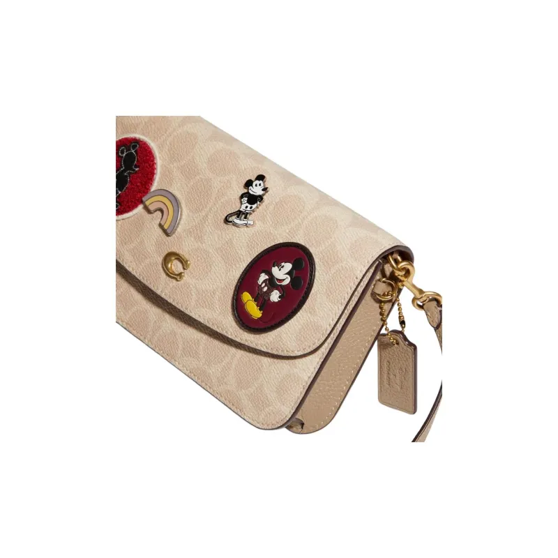 COACH Disney Mickey Collaboration Hayden Canvas With Leather Crossbody Bag Trumpets Women's Milk Tea-3