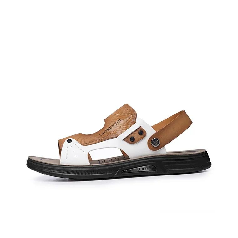 LAORENTOU Beach Sandals Men Gray White/Yellow White-18